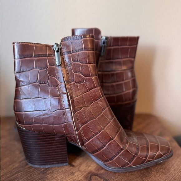 Same Edelman Cari Brown Embossed print Booties size 8.5 - Picture 7 of 12